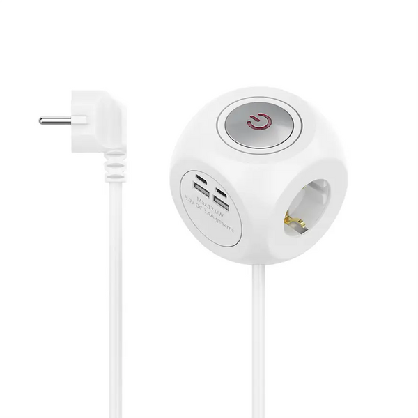 Extensao Electrica HAMA 5 Tomadas. USB-A 12W. Flexivel. Branco