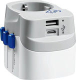 Adaptador Tomada Go Travel EU / Mundial com USB/USB-C - Branco / Azul