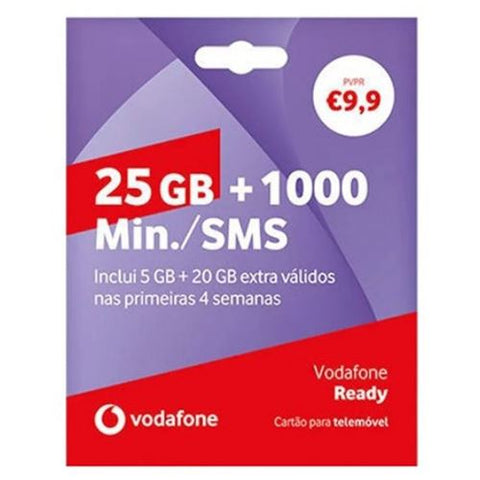 Pack Cartão Vodafone Ready 25GB + 1000 Minutos / SMS - 2024
