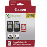 Pack Tinteiros Canon PG-510 (BK)/CL-511(Cor) + Papel Fotográfico