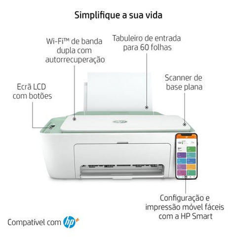 Impressora Multifunções HP Jato de Tinta Deskjet 2722e | Cores | A4 | Wi-Fi | USB | Instant Ink | 26K69B