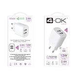 Carregador 4-OK 2USB 2.4A+ Cabo Lightning - Branco