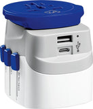 Adaptador Tomada Go Travel EU / Mundial com USB/USB-C - Branco / Azul
