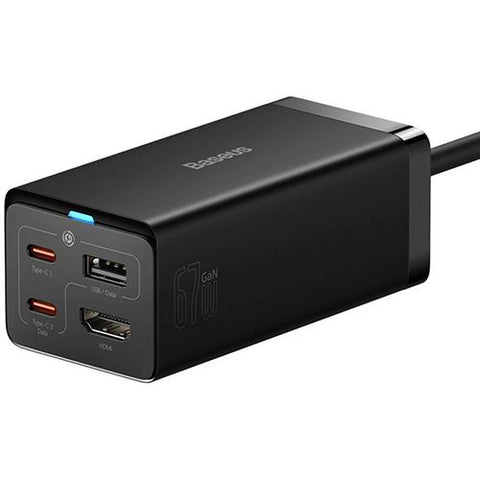 Carregador Baseus Gan5 Pro 2 x USB- C+ USB+ HDMI + Cabo USB-C 67W - Preto