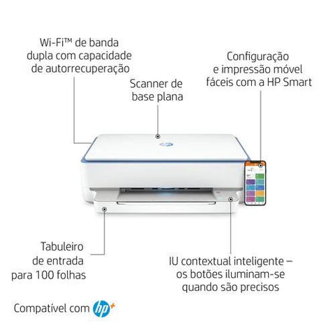 Impressora Multifunções HP Jato de Tinta Envy 6010e | Cores | A4 | Wi-Fi | USB | Instant Ink | 2K4U9B