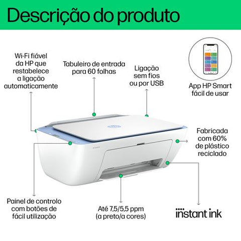 Multifunções HP DeskJet 2822E (305) - Elegível para o Instant Ink