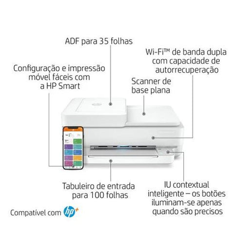 Impressora Multifunções HP Envy 6430e | Cores | 10 ppm | Wi-Fi | Instant Ink - Branco