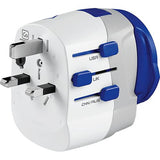 Adaptador Tomada Go Travel EU / Mundial com USB/USB-C - Branco / Azul