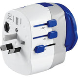 Adaptador Tomada Go Travel EU / Mundial com USB/USB-C - Branco / Azul