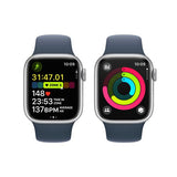 Apple Watch Series 9 GPS 41mm - Alumínio Prateado | Bracelete Desportiva Azul trovoada - M/L