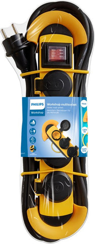 Extensão Elétrica Philips 4 Tomadas para exterior 4X2P 3M IP44 Preto / Amarelo