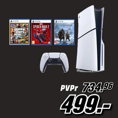 PS 5 Slim<br>+ GTA V + Spiderman + God of War Image