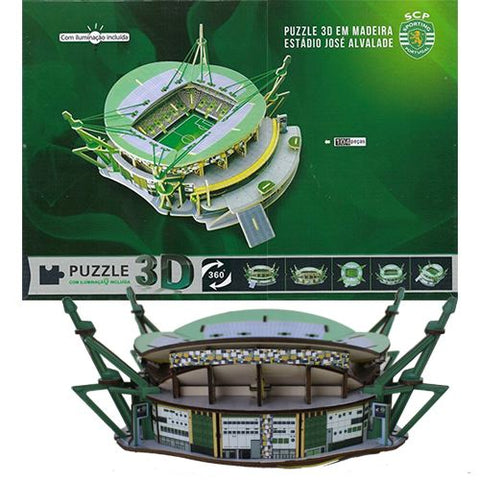 Puzzle 3D em Madeira:  Estádio do Sporting com Luz Incluída - Kit Constrói