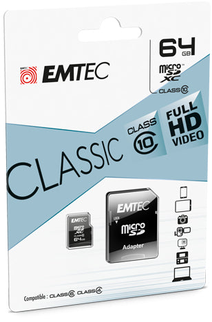 Cartão Micro SD Emtec E158963 HC 64GB Class10 Classic