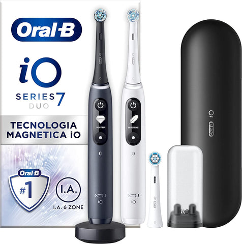 Escova de Dentes Elétrica Oral-B iO Series 7 S Duo Preto+Branco + 2 Cabeças + Estojo Viagem
