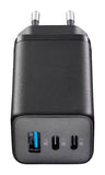 Carregador Cellularline Casa Multipower 1x USB-A + 2x USB-C 65W Preto