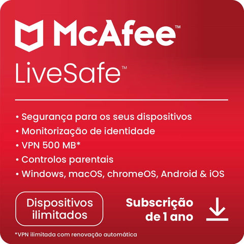 Software McAfee LiveSafe 1 Ano Dispositivos Ilimitados (Formato Digital)