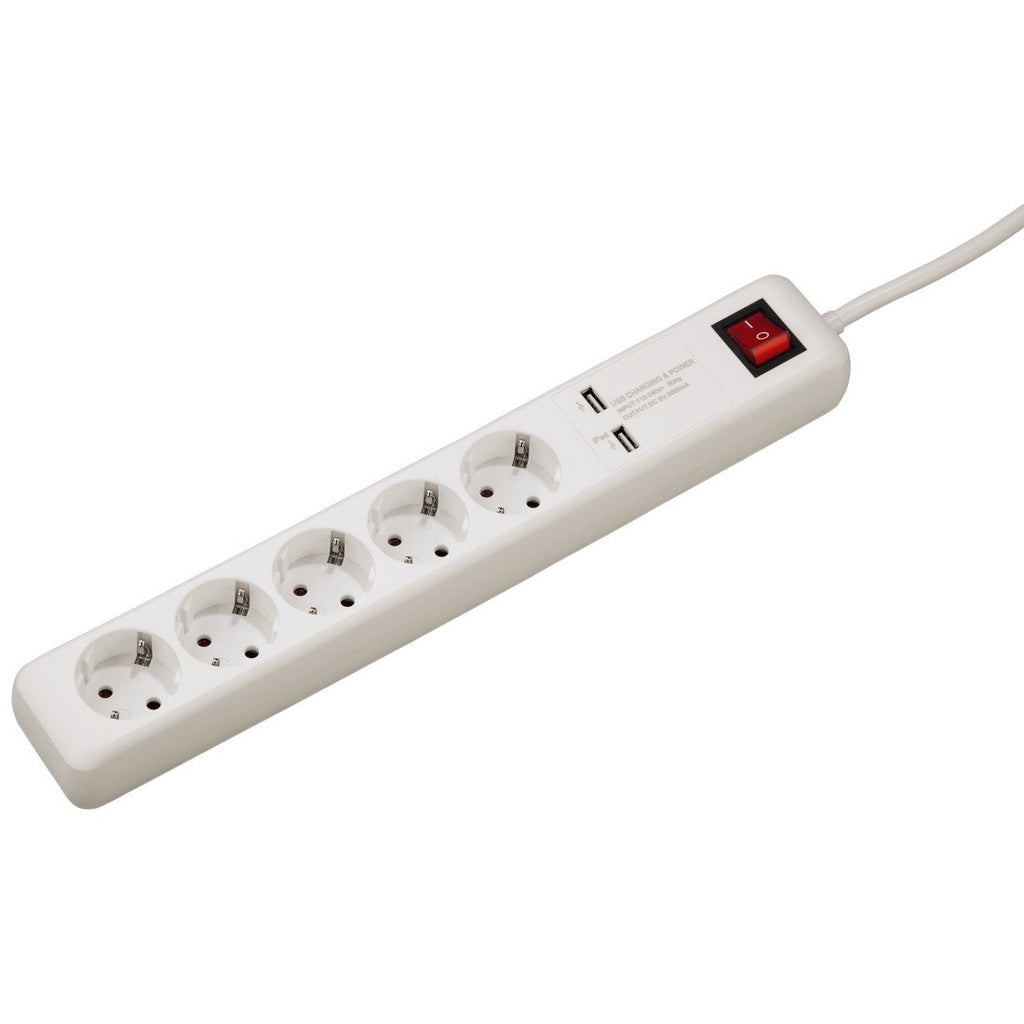 Extensão Elétrica Hama 5 Tomadas com Interruptor 2USB 1.5m (137201)