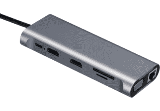 Hub USB-C ISY IAD-1026 - LAN / 4x USB-A / 1x USB-C / 2x HDMI / 1x VGA / Leitor Cartões