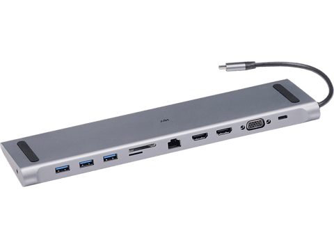 Hub USB-C ISY IDO-1000 - LAN / 3x USB-A / 1x USB-C / 2x HDMI / 1x VGA / Leitor Cartões