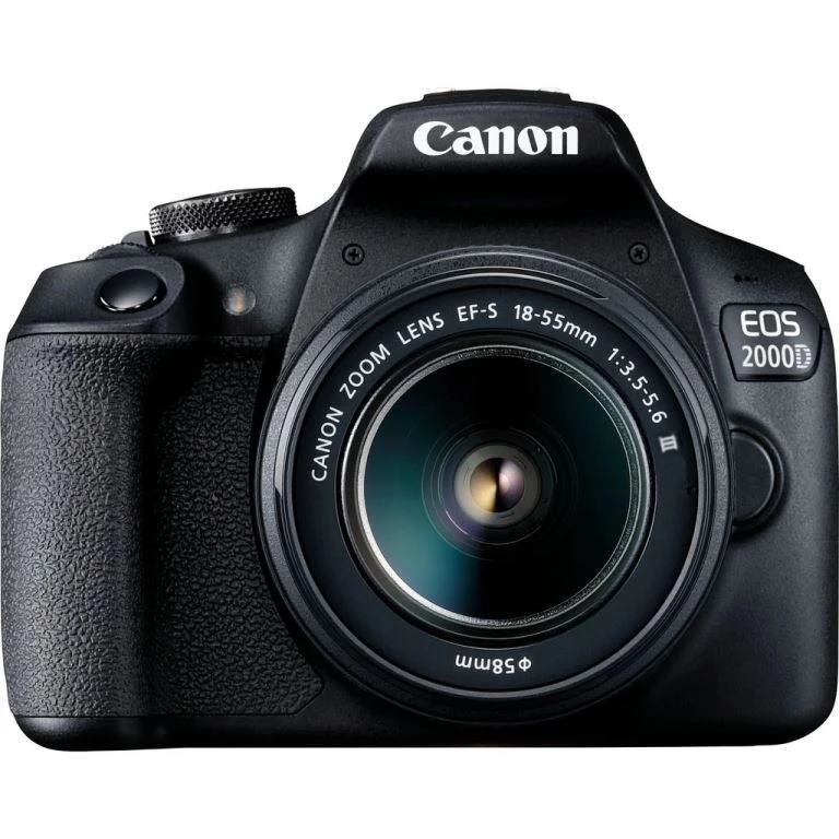 Máquina Fotográfica Canon EOS 2000D Preta + 18-55 DC III + Mala + SD 16GB + Pano Limpeza - Reflex 24 MP | APS-C | f3.5-5.6