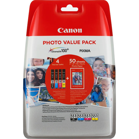 Pack de Tinteiros Canon CLI-551 Preto e Cores Photo Value