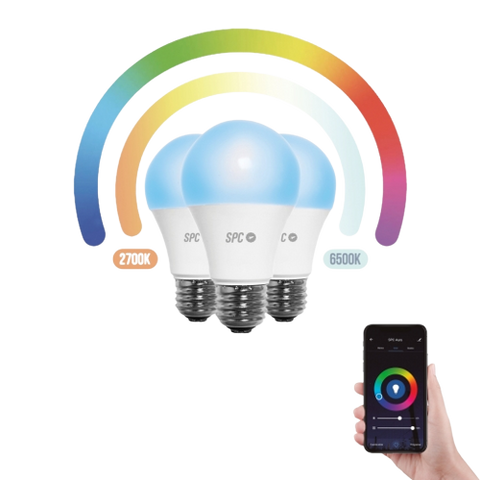 Lâmpada Smart SPC Aura 800 - Kit 3 unidades LED Wi-Fi Multicolor 10W E27