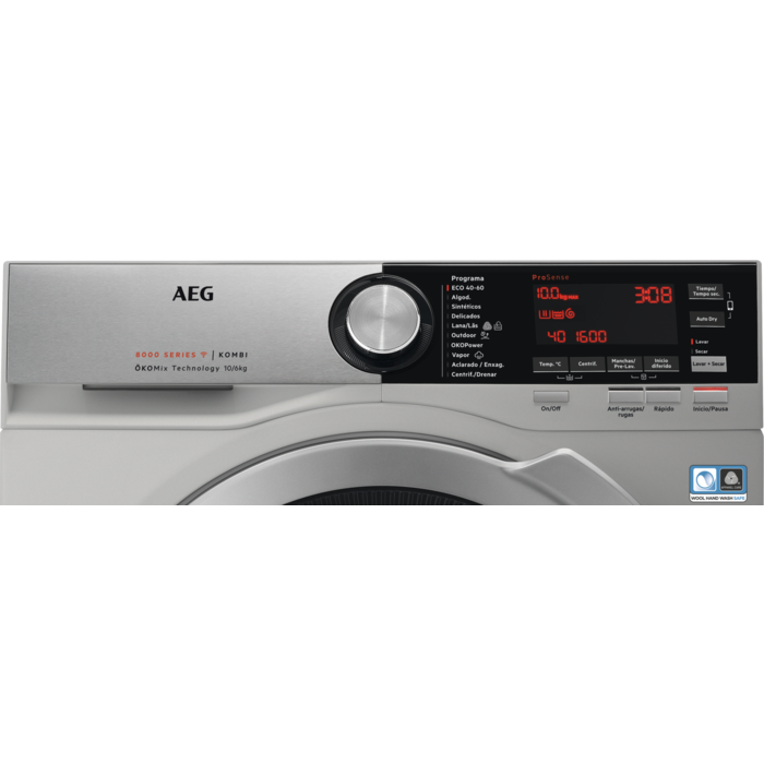 Máquina Lavar e Secar Roupa AEG L8WEC162SC 10Kg/6Kg 1600RPM Inox Série 8000