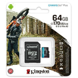 Cartão Micro SDHC Kingston Canvas Go Plus 64GB Classe 10 170MB/s